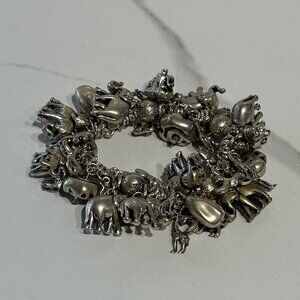 Vintage Elephant Giraffe Rhino Lion Stretchable Bracelet Silver Plated Sz Large